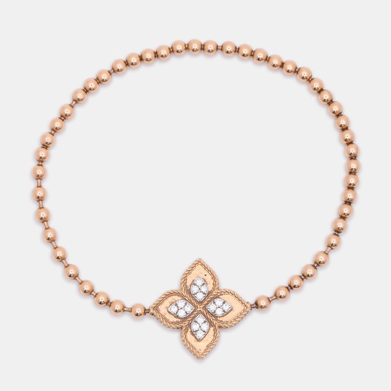 Roberto Coin Diamond Princess Flower 18k Rose Gold Stretchable Bracelet 4681$